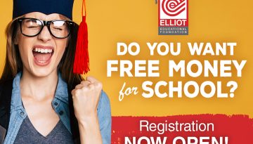 Student celebrating receiving free money for school.